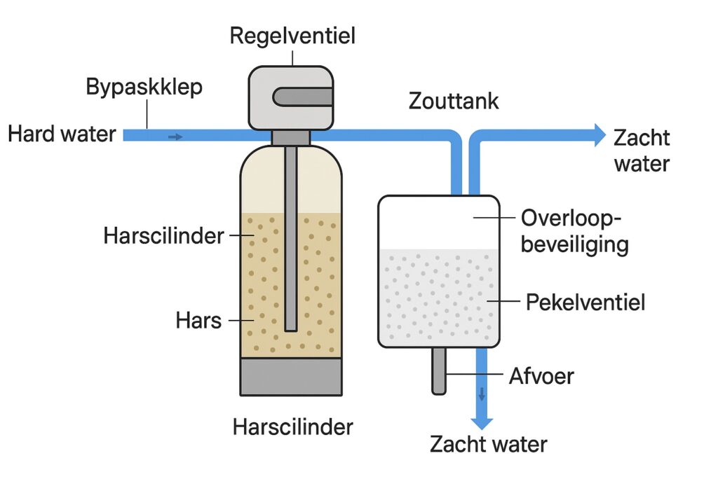 Animatie uitleg waterontharder doorsnede